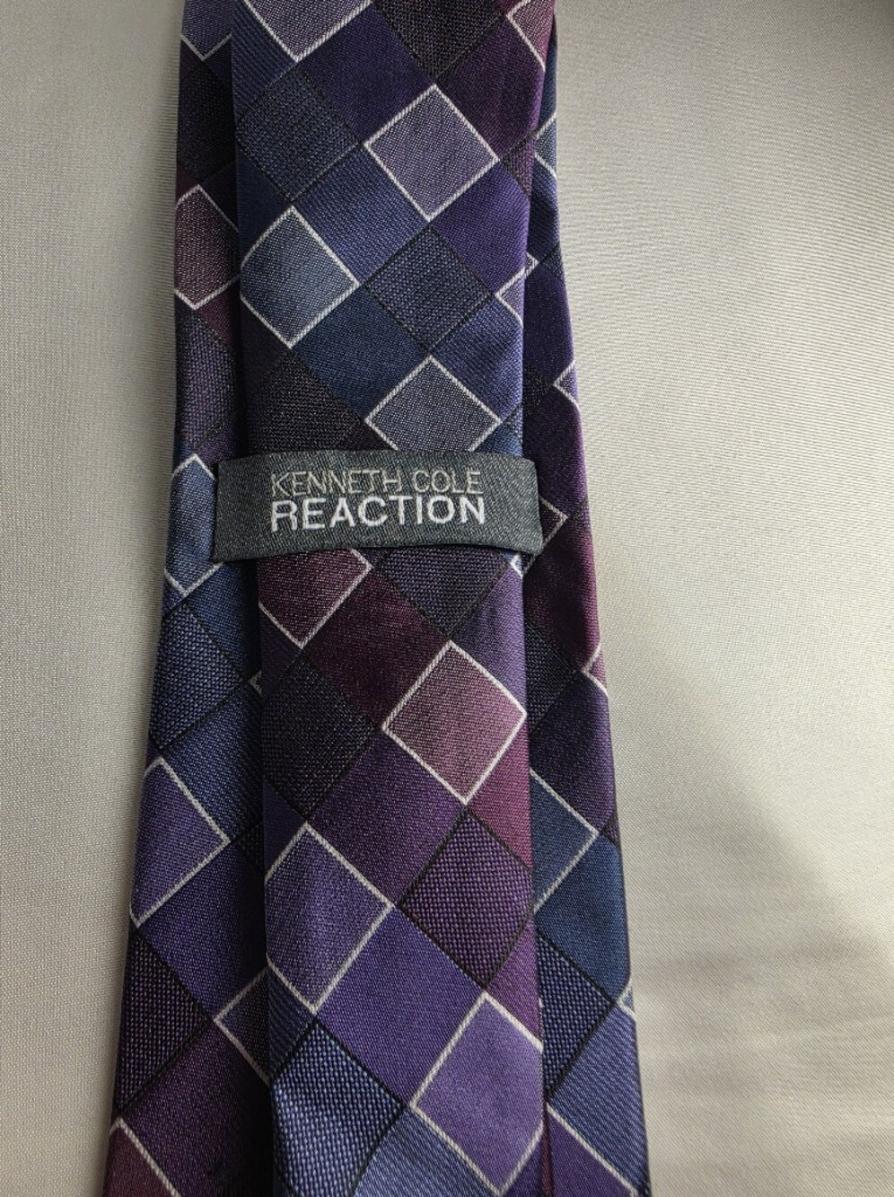 Kenneth Cole Reaction Purple and Navy Diamond Pattern Tie
